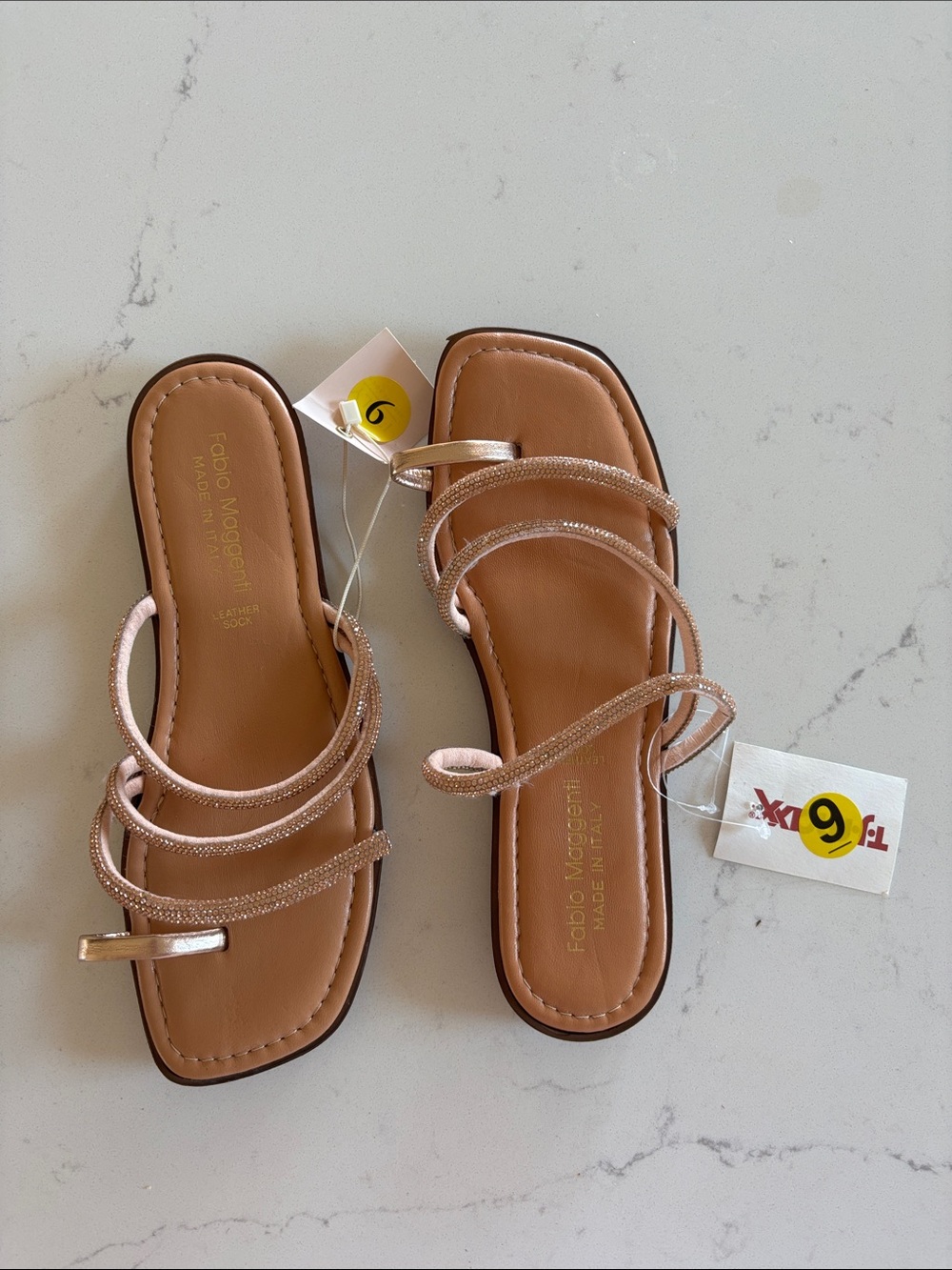 Metallic Rose Gold Multi-Strap Slide Sandals